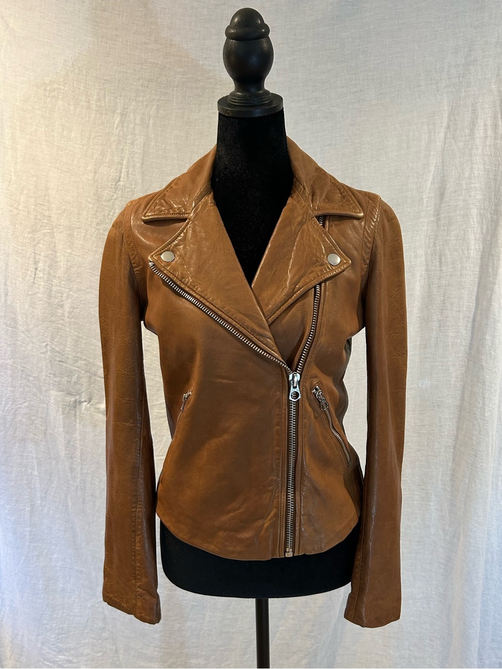 Madewell Cognac Washed Leather Motorcycle jacket- lambskin leather - Picture 2 of 12